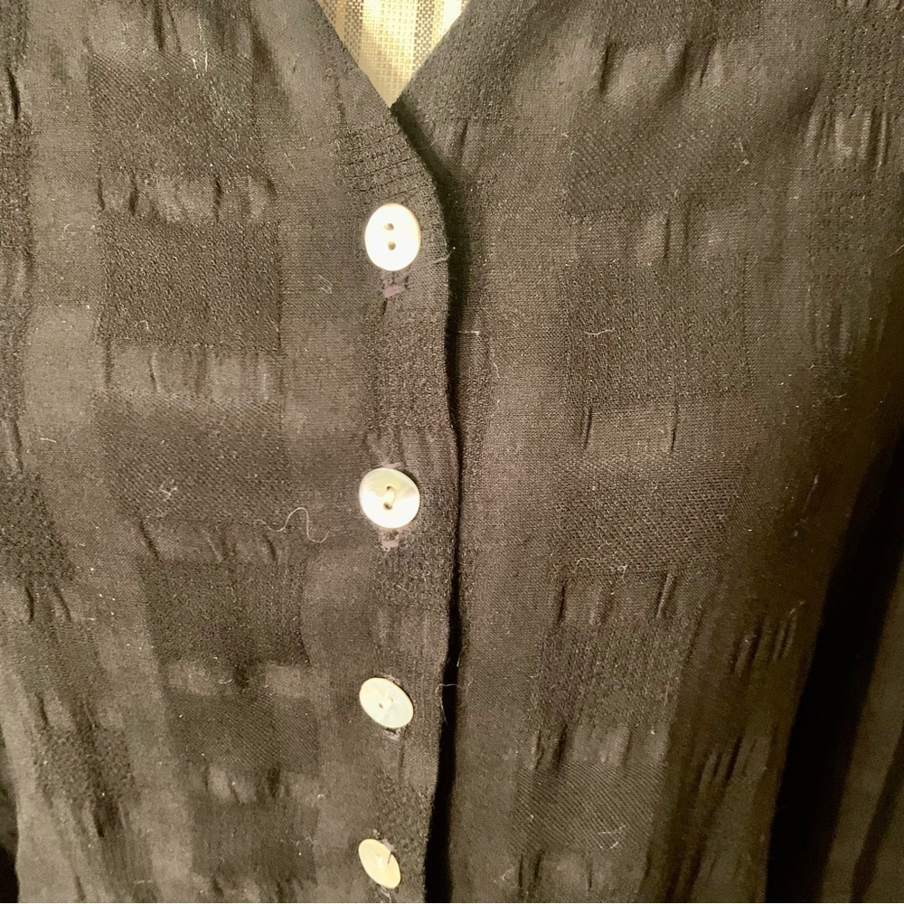 Vintage A.K.F. New York Long Rayon Blouse Medium Black Pattern Made in U.S.A. - Picture 3 of 15